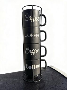 Sheffield Home Black Stackable Coffee Mug Set with Wire Rack - Never used